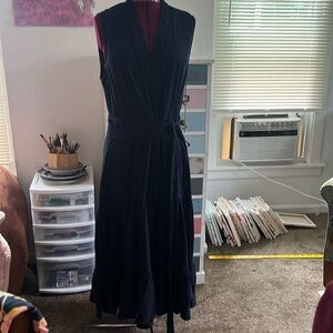 Nicole Miller new linen sleeveless tie floor length dress